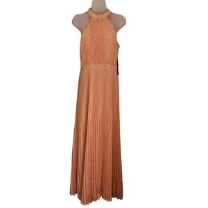 NWT Betsey Johnson Maxi Dress SZ 4 Pleated Pink Animal Print  Prom Event Party